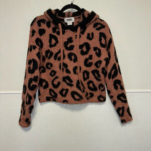 Women's PINK by Victoria's Secret Sweater XS Cheetah Hoodie Tan & Black Croppped